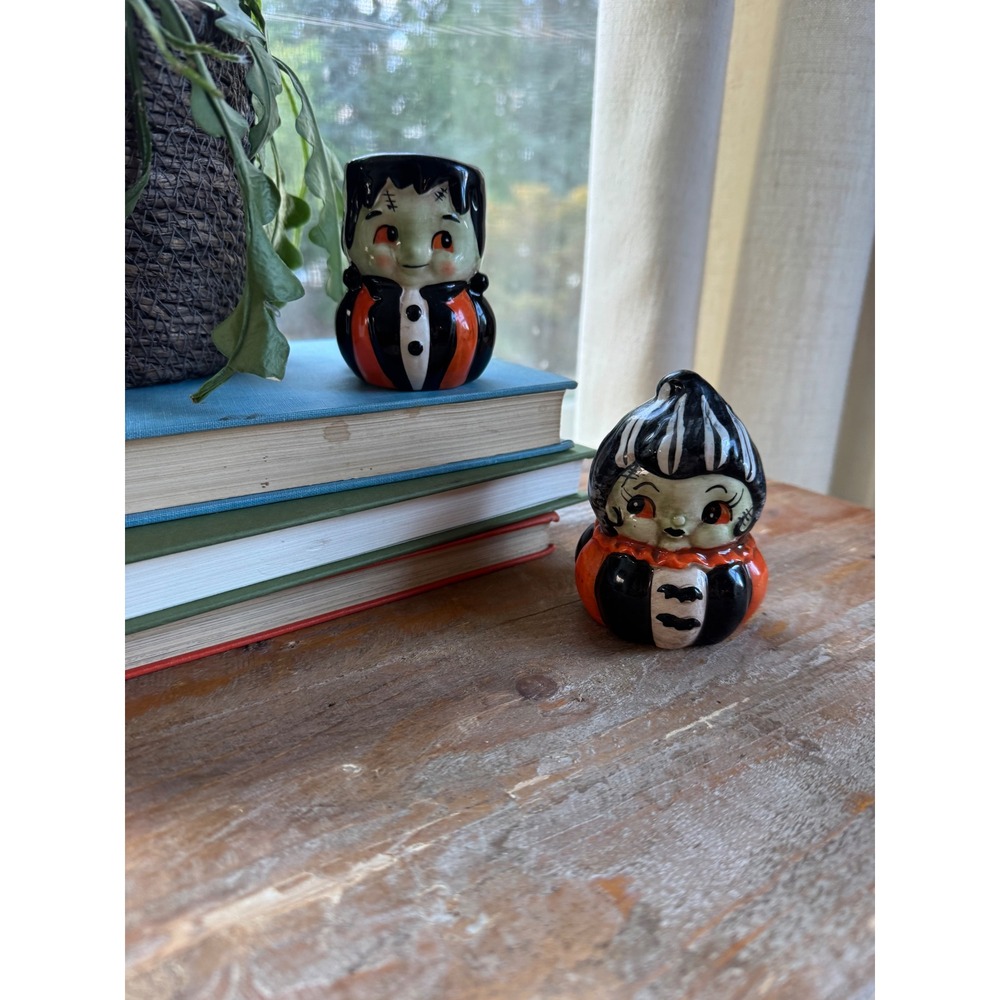 Frankenstein and Bride Salt and Pepper Shakers Halloween Ceramic Monster Set